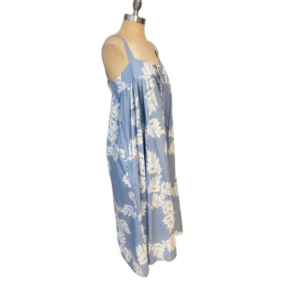 Stitch Drop Blue Floral Tie Front Cotton Midi Dress Medium - Picture 3 of 8